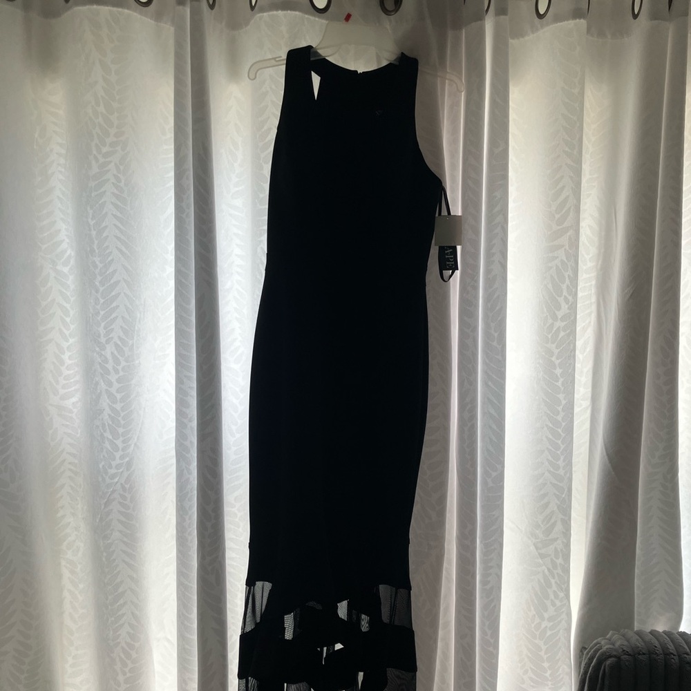 Black Sleeveless Maxi Dress with Sheer Hem - Brand: Unknown